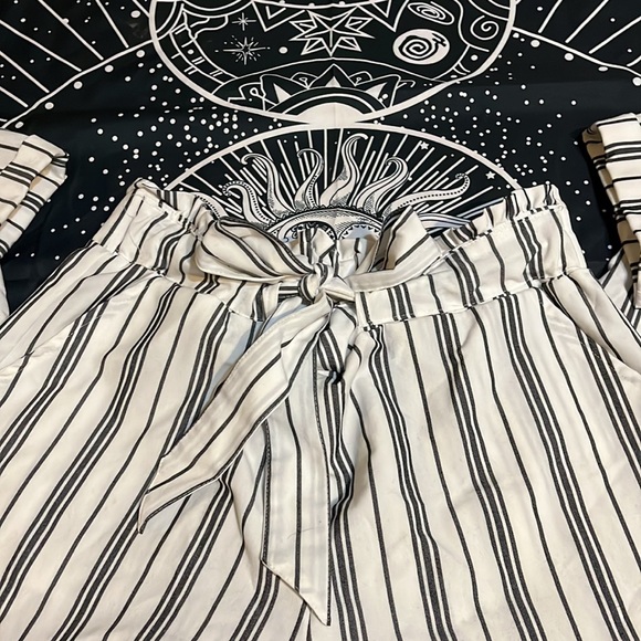 B&W Ardene Belted Striped Pants (Tie Waist) - Picture 2 of 4